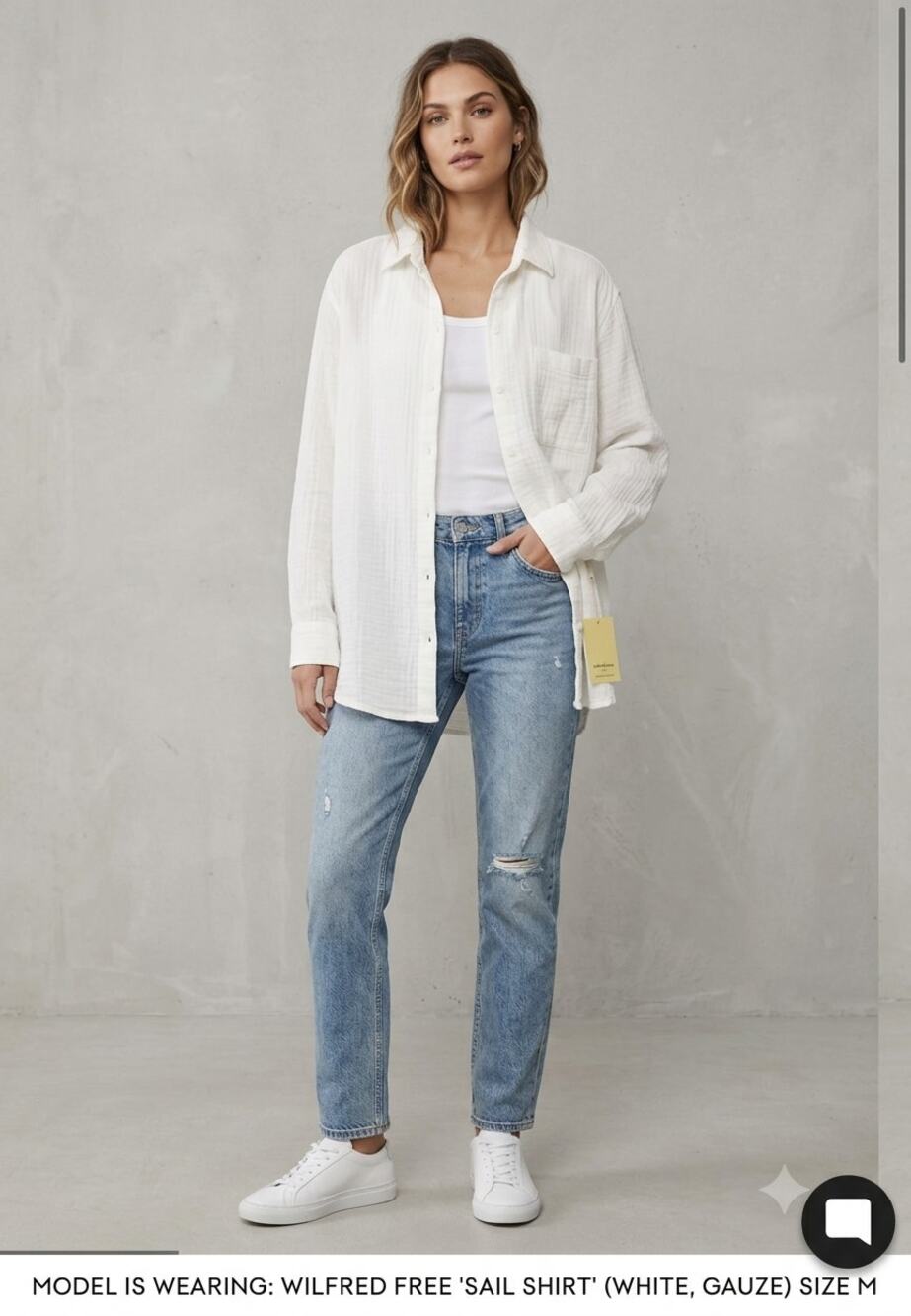 Organic Cotton Gauze Aritzia Wilfred Free Sail Shirt White Dropped Shoulder M